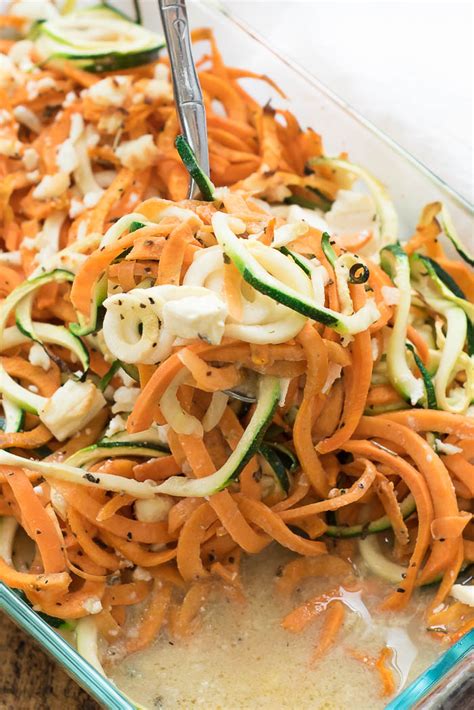 Washing the sweet potatoes not only eliminates actual particles of dirt, but it also introduces some moisture to the skin, which prevents it if you're going to roast the sweet potato whole—say you're planning split it open and dress it liked a baked potato—coat it in a little olive oil and sprinkle it with salt. Spiralized Sweet Potato and Zucchini Bake with Goat Cheese ...