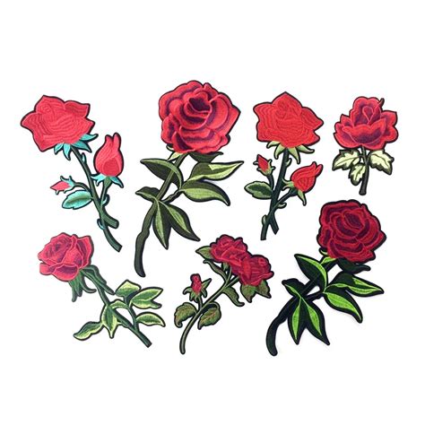 Embroidered Iron On Rose Patches For Clothing Flower Appliques Iron On