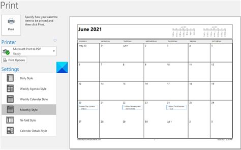How To Print An Outlook Calendar In Windows 1110