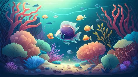 Fish Coral Underwater World Illustration Background School Of Fish