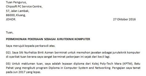 Contoh Surat Rasmi Memohon Kerja Kerajaan  Contoh Surat
