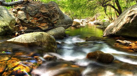 Nature Waterfall Water Landscape River Rock Stone Forest Rocks