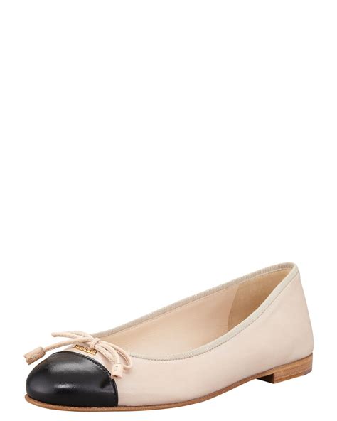 Lyst Prada Bicolor Leather Captoe Ballerina Flats In Pink