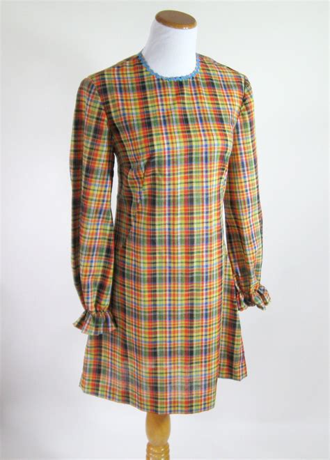 1960s shift dress madras plaid womens size by bijouvintagebazaar