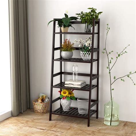 Homfa Bamboo 4 Shelf Bookcase Multifunctional Ladder Shaped Plant