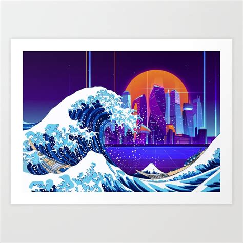 Synthwave Space The Great Wave Off Kanagawa 5 Art Print By