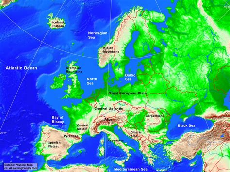 Physical Map Of Europe Bodies Of Water And Mountains United States Map