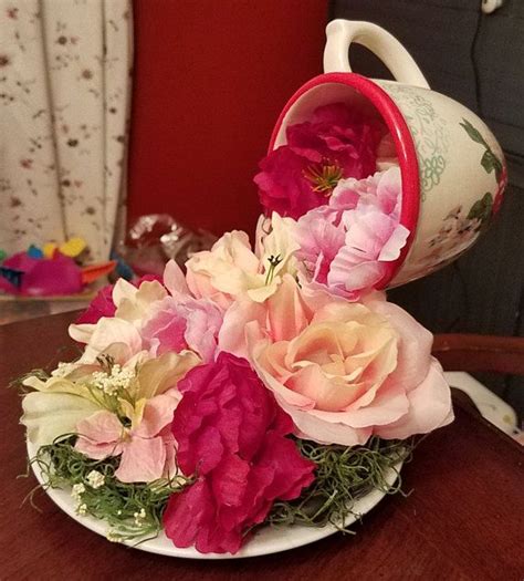 Floating Flower Tea Cup Centerpiece Alice In Wonderland Party Etsy