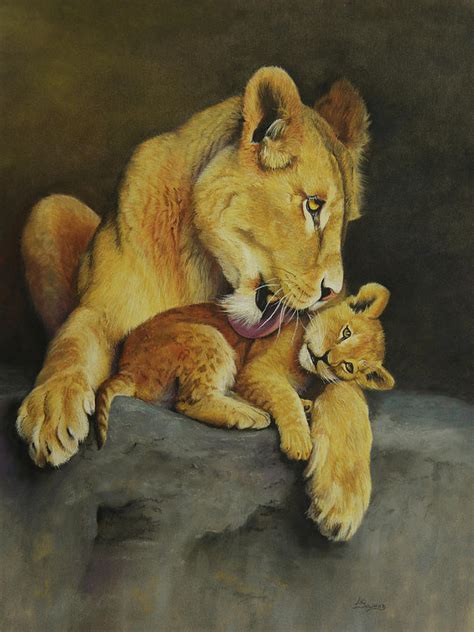 Lioness And Cub Drawing By Lori Seward