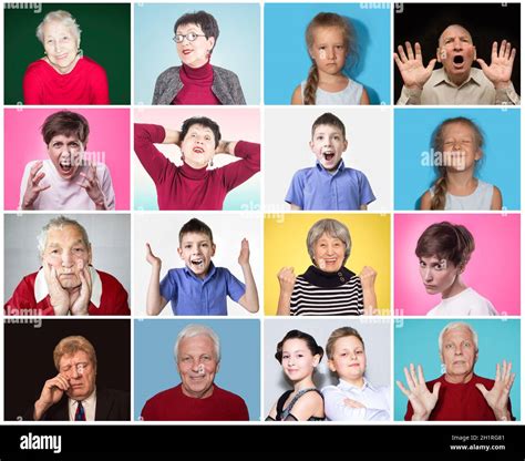 diverse people with different emotions collage of diverse multi ethnic and mixed age range