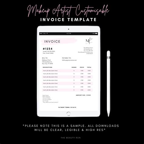 Makeup Artist Invoice Template Customisable Etsy