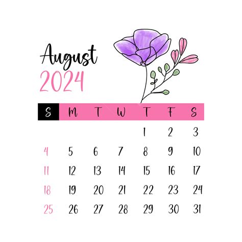 August 2024 Floral Monthly Calendar Vector August 2024 August Floral