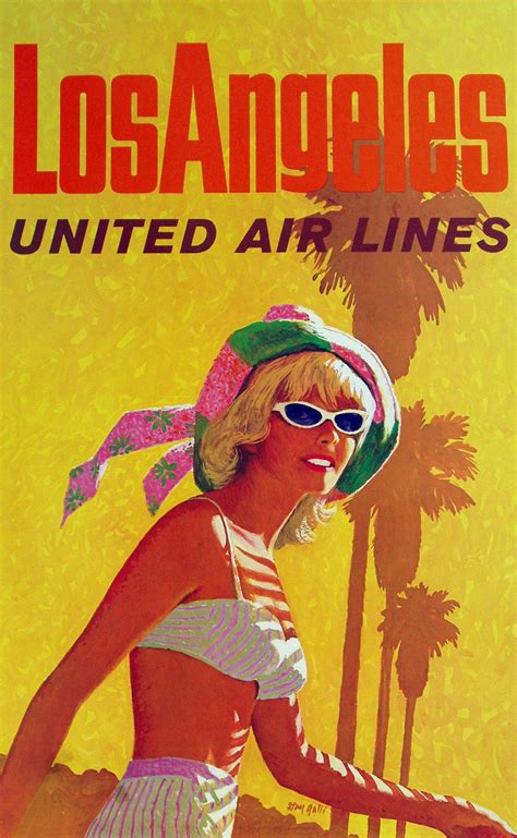 Original United Airlines Los Angeles Poster By Stan Galli C1960
