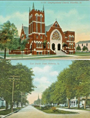Waterloo Ia The Congregational Church And East Fourth Street Set Of 2