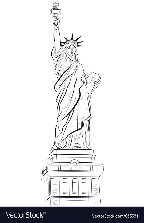 Delineate the tips of the crown points. Drawing statue of liberty in new york usa Vector Image