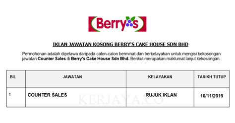 Berry's is all about relationships, imagine a quaint town where strangers exchange smiles. Permohonan Jawatan Kosong Berry's Cake House Sdn Bhd ...