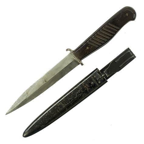 Original German Wwii Ribbed Wood Handle Trench Fighting Knife With Ste