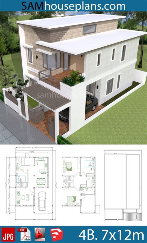House Plans 7x12m With 4 Bedrooms Plot 8x15 Sam House Plans