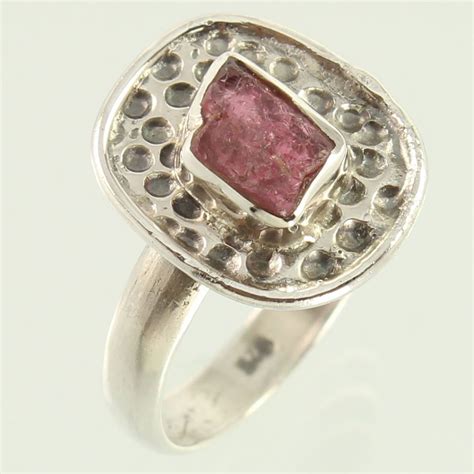 925 Solid Sterling Silver Ring Size UK O Natural PINK TOURMALINE Rough