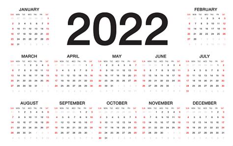 Vetores De Calendário 2022 Semana Começa A Partir De Domingo Modelo De