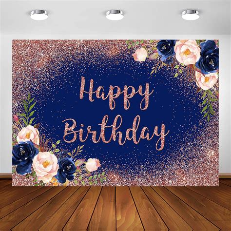 Buy Avezano Rose Gold And Navy Birthday Backdrop For Girls Women Happy Birthday Party