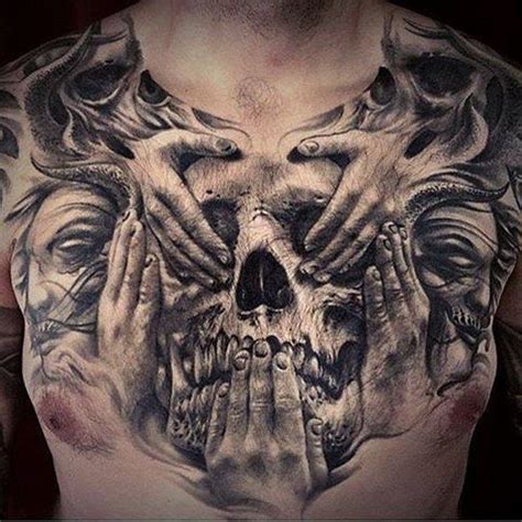Ideas evil skull tattoo pinterest evil. Hear No Evil See No Evil Speak No Evil Chest Piece by ...