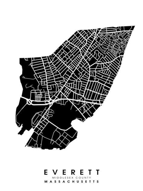 Everett Ma City Limits Map Print Etsy