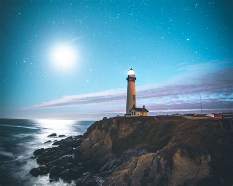 Download Wallpaper 1280x1024 Lighthouse Starry Sky Shore Pescadero United States Standard 5