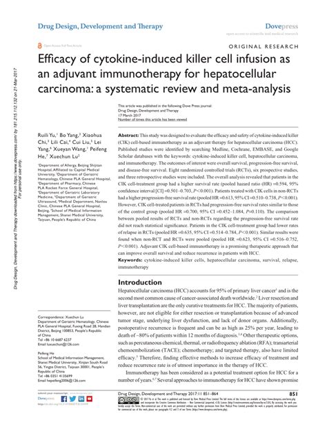 Pdf Efficacy Of Cytokine Induced Killer Cell Infusion As An Adjuvant
