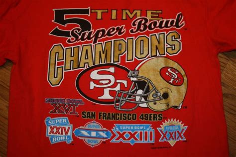 San Francisco 49ers 5 Time Super Bowl Champions T Shirt Mens Large