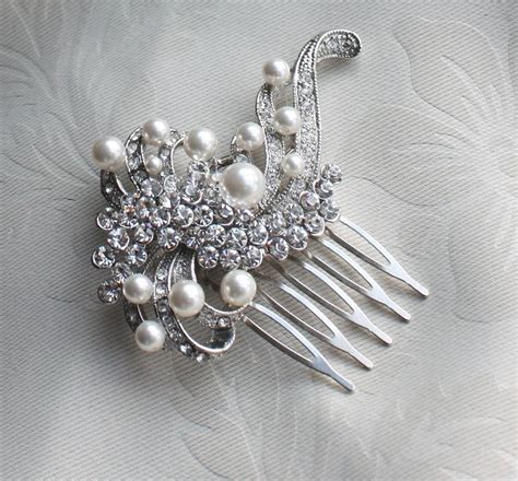 Bridal Crystal Pearls Hair Brooch For Wedding Vintage Inspired Bridal