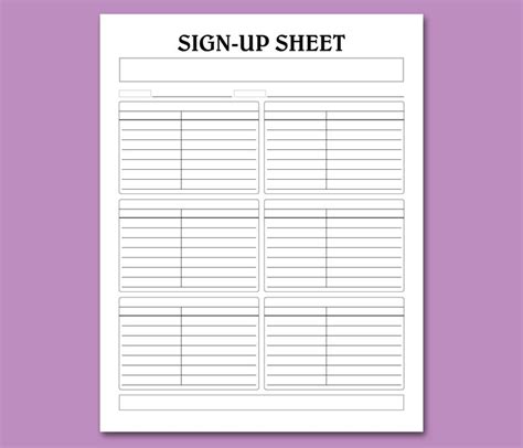 Potluck Sign Up Sheet Printable Template Blank Headings Etsy
