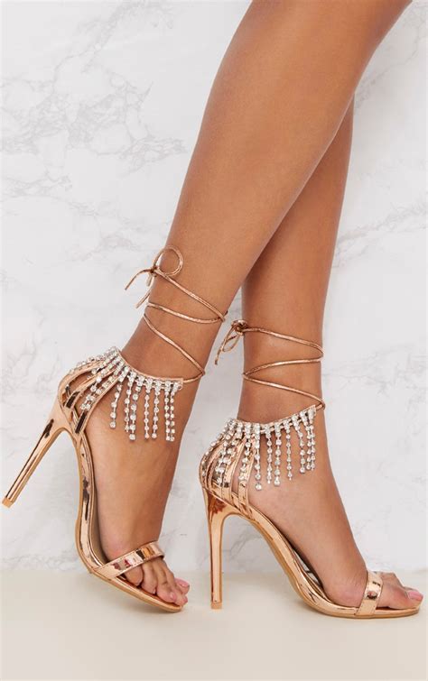 Rose Gold Diamante Heel Sandals Shoes Prettylittlething