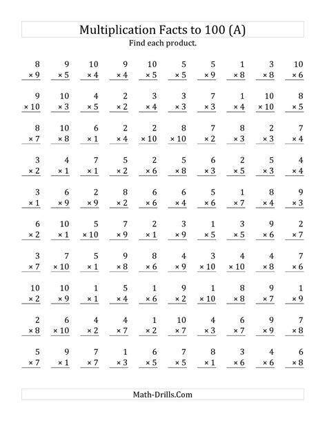 Multiplication Worksheets 5th Grade 100 Problems Printable