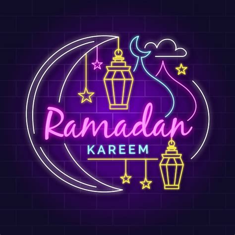 Letrero De Neón Con Tema De Ramadán Vector Gratis