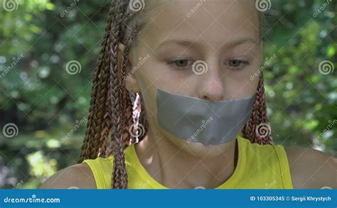 A Girl With A Taped Mouth Stock Video Video Of Head 103305345
