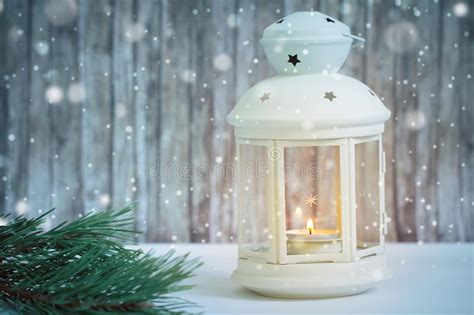 Lantern With Candle In Snow Stock Photo Image Of Winter Snowflakes