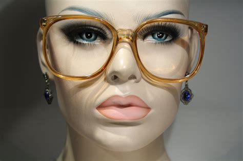 Unworn True 80s Elite Model Fairway Champagne Plastic Oversized Clear Orange Eyeglasses
