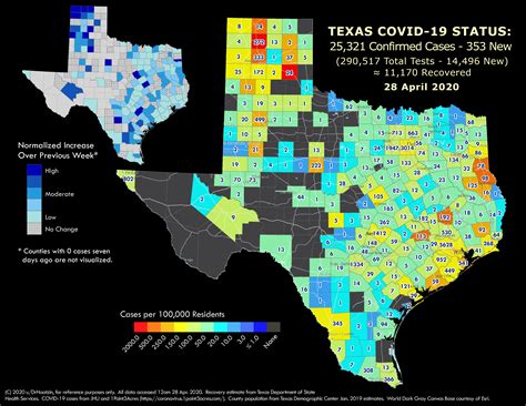 Number of recovered cases is (24h: Texas COVID-19 Cases per County - Tuesday, 28 April 2020 ...