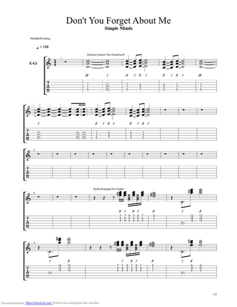 Dont You Forget About Me Guitar Pro Tab By Simple Minds