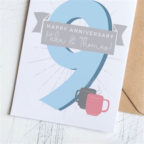 personalised 9th pottery wedding anniversary card by small dots