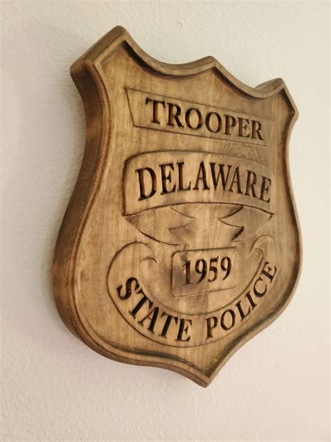 3d V Carved Personalized Delaware State Trooper Police Badge V Carved