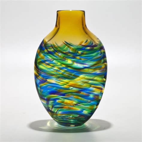 Vortex Tall Flat Tiffany With Topaz By Michael Trimpol And Monique Lajeunesse Blown Glass With