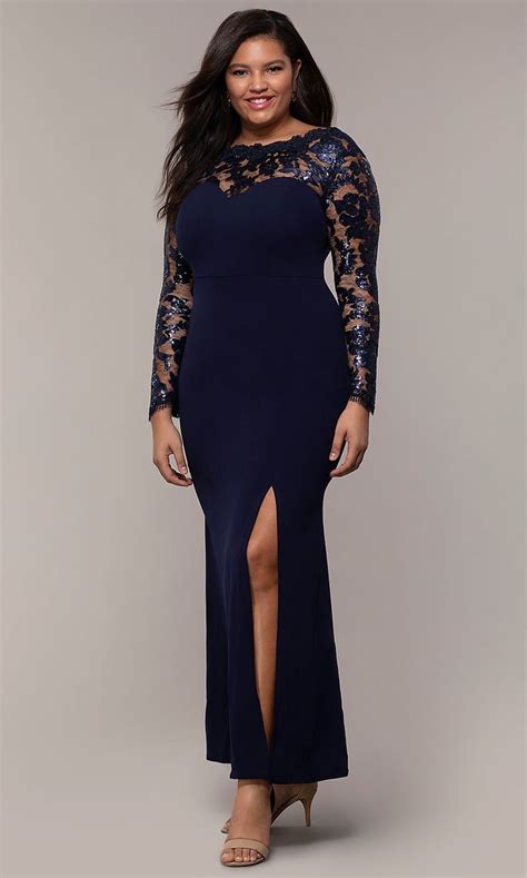 Long Plus Size Formal Prom Dress With Lace Sleeves Plus Size Evening Gown Plus Size Formal