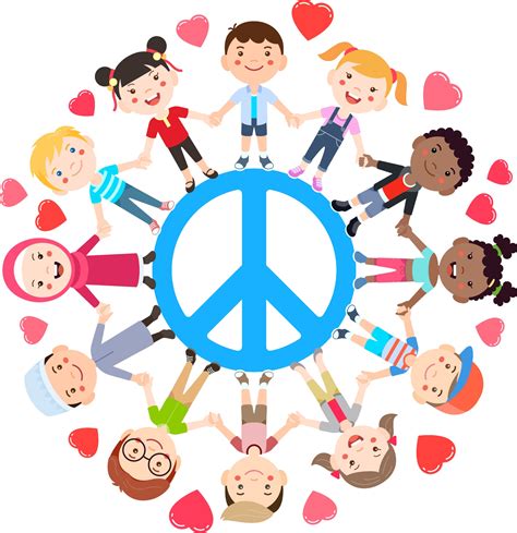 Kids Love Peace Concept Groups Of Children Join Hands All Around The