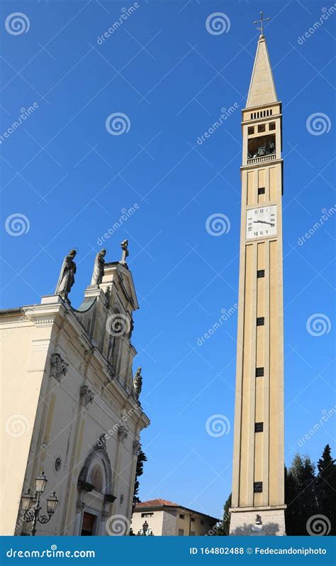 Very Tall Bell Tower 82 Meters With Pyramidal Spire With A Squar Stock