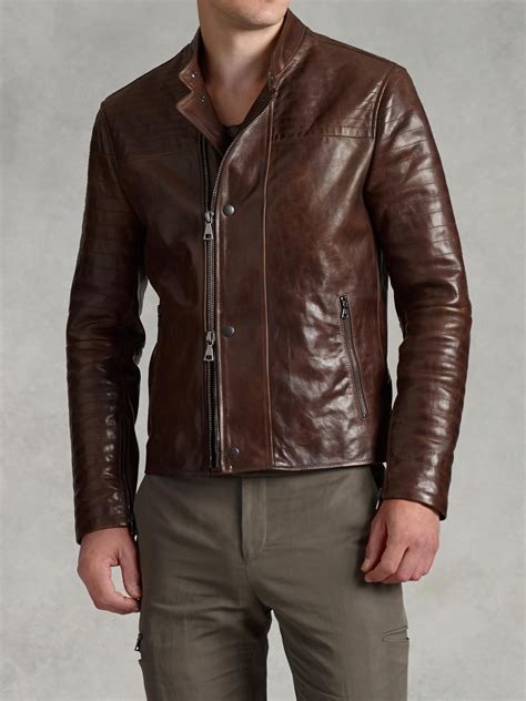 John Varvatos Leather Biker Jacket In Brown For Men Lyst