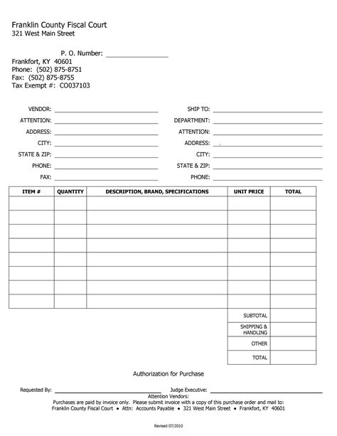 Purchasing Order Form Doctemplates 10 Purchase Format In Excel Sample