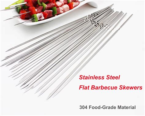 10pcs Flat Metal Barbecue Skewers 168 Inches Long Stainless Steel