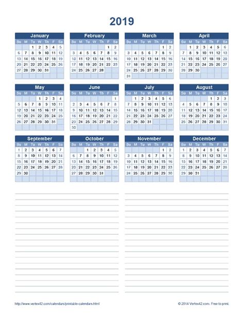 Download A Free 2019 Yearly Calendar With Notes From